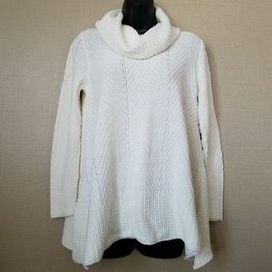 Jeanne Pierre white cable knit cowl neck sweater tunic length